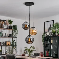 Gastor Suspension, Boule lumineuse Ambre, Fumé, 3 lumières