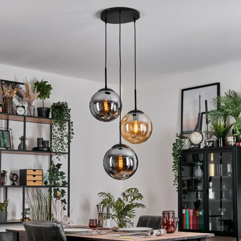 Gastor Suspension, Boule lumineuse Ambre, Fumé, 3 lumières