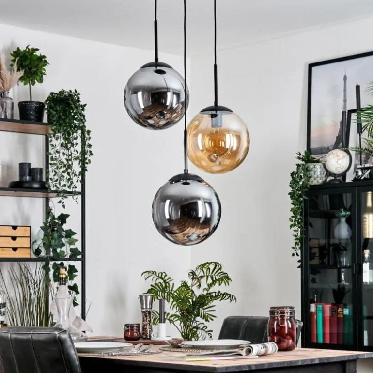 Gastor Suspension, Boule lumineuse Ambre, Fumé, 3 lumières