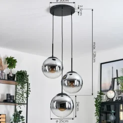 Gastor Suspension, Boule lumineuse Chrome, Clair, Fumé, 3 lumières
