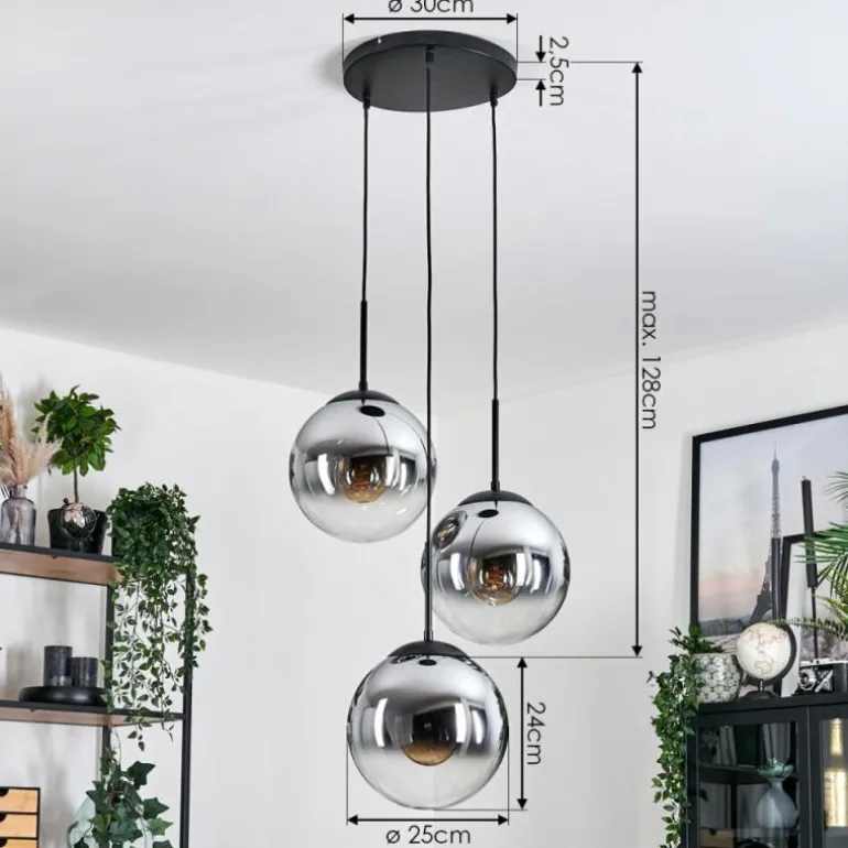 Gastor Suspension, Boule lumineuse Chrome, Clair, Fumé, 3 lumières