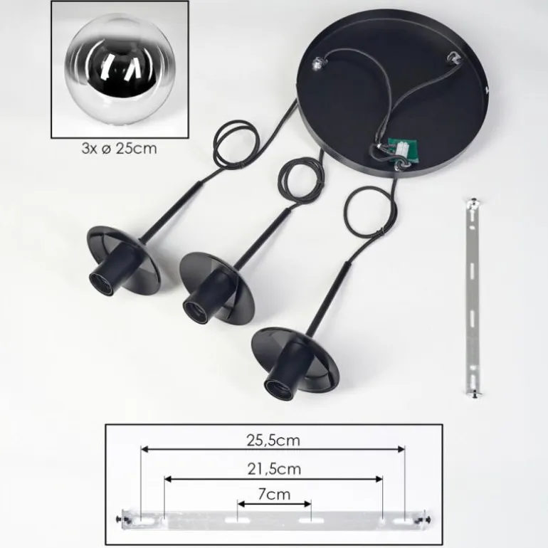 Gastor Suspension, Boule lumineuse Chrome, Clair, Fumé, 3 lumières