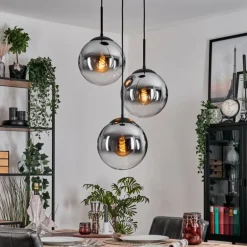 Gastor Suspension, Boule lumineuse Chrome, Clair, Fumé, 3 lumières
