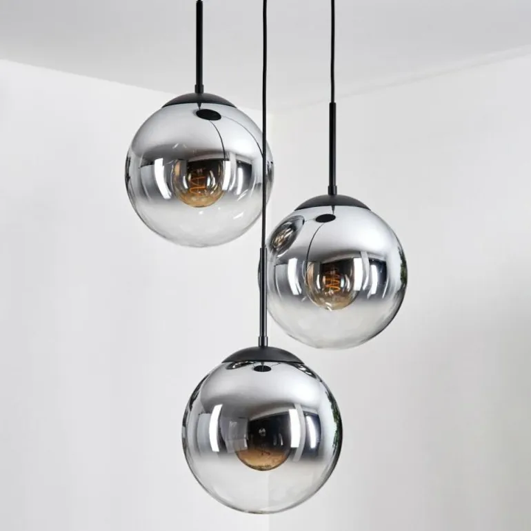 Gastor Suspension, Boule lumineuse Chrome, Clair, Fumé, 3 lumières