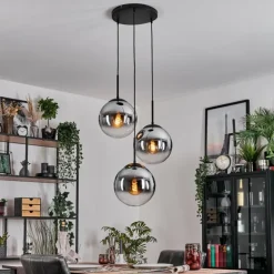 Gastor Suspension, Boule lumineuse Chrome, Clair, Fumé, 3 lumières