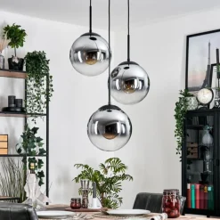 Gastor Suspension, Boule lumineuse Chrome, Clair, Fumé, 3 lumières