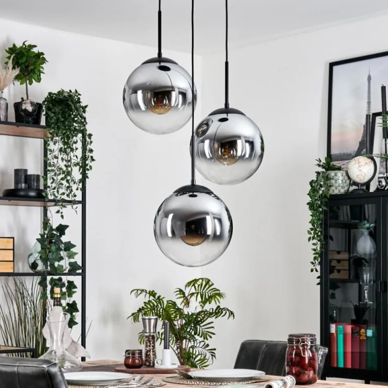 Gastor Suspension, Boule lumineuse Chrome, Clair, Fumé, 3 lumières