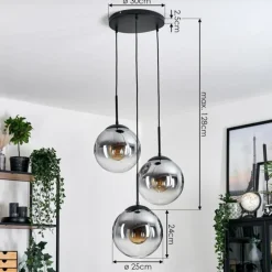 Gastor Suspension, Boule lumineuse Clair, Fumé, 3 lumières