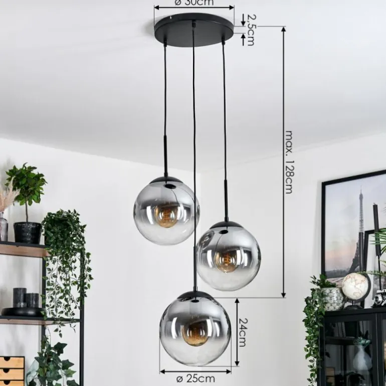 Gastor Suspension, Boule lumineuse Clair, Fumé, 3 lumières
