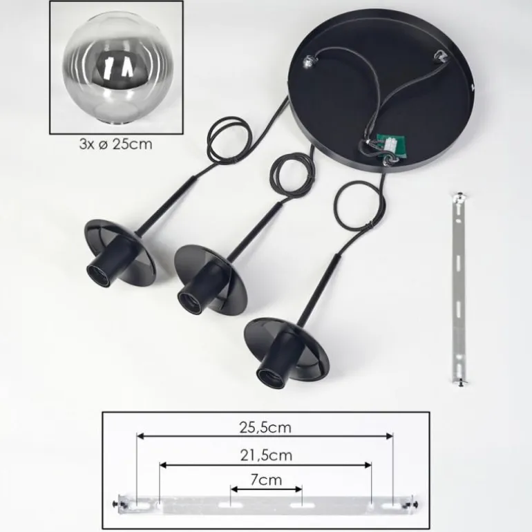 Gastor Suspension, Boule lumineuse Clair, Fumé, 3 lumières