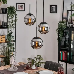 Gastor Suspension, Boule lumineuse Chrome, Fumé, 3 lumières