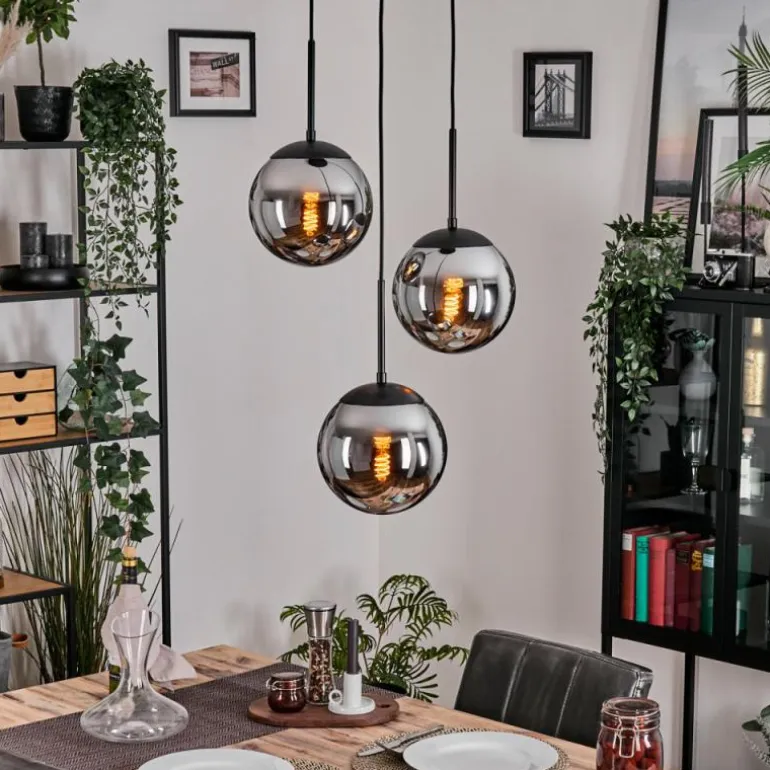 Gastor Suspension, Boule lumineuse Chrome, Fumé, 3 lumières