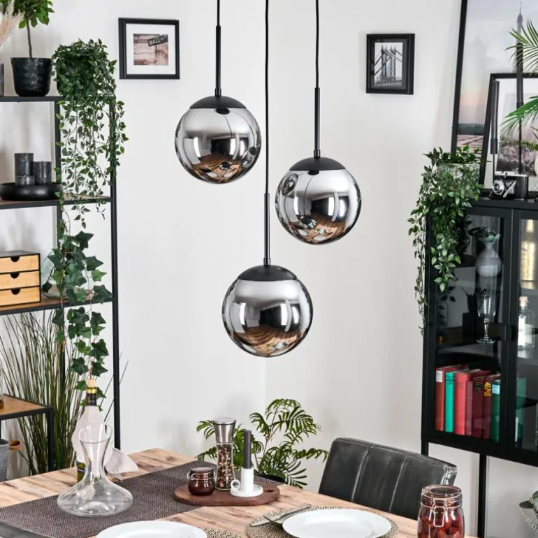 Gastor Suspension, Boule lumineuse Chrome, Fumé, 3 lumières