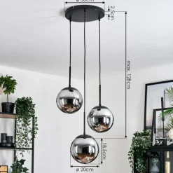 Gastor Suspension, Boule lumineuse Chrome, Fumé, 3 lumières