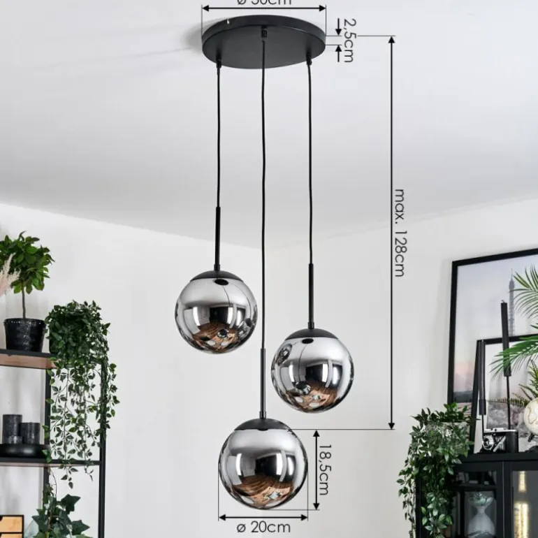 Gastor Suspension, Boule lumineuse Chrome, Fumé, 3 lumières