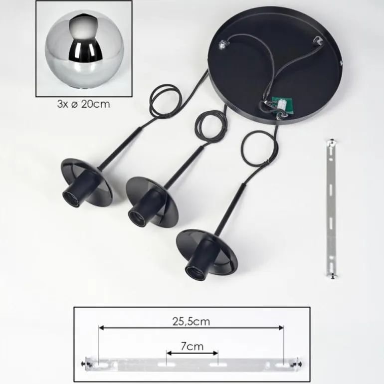 Gastor Suspension, Boule lumineuse Chrome, Fumé, 3 lumières
