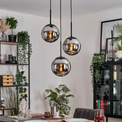 Gastor Suspension, Boule lumineuse Chrome, Fumé, 3 lumières