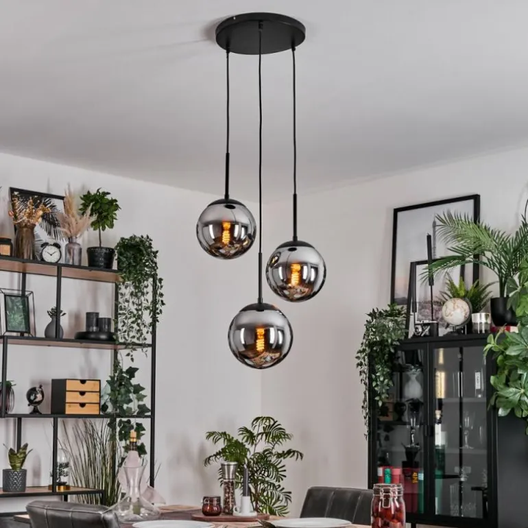 Gastor Suspension, Boule lumineuse Chrome, Fumé, 3 lumières