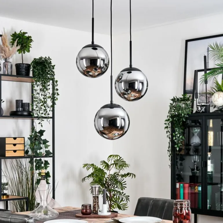 Gastor Suspension, Boule lumineuse Chrome, Fumé, 3 lumières