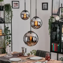 Gastor Suspension, Boule lumineuse Chrome, Fumé, 3 lumières