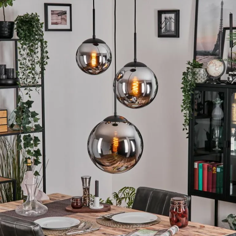 Gastor Suspension, Boule lumineuse Chrome, Fumé, 3 lumières