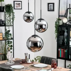 Gastor Suspension, Boule lumineuse Chrome, Fumé, 3 lumières