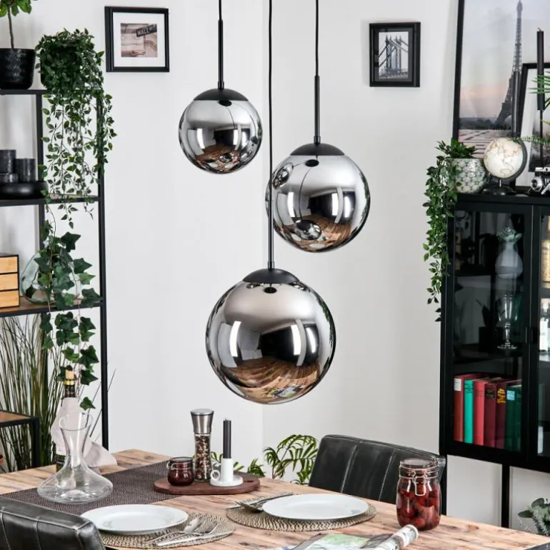 Gastor Suspension, Boule lumineuse Chrome, Fumé, 3 lumières