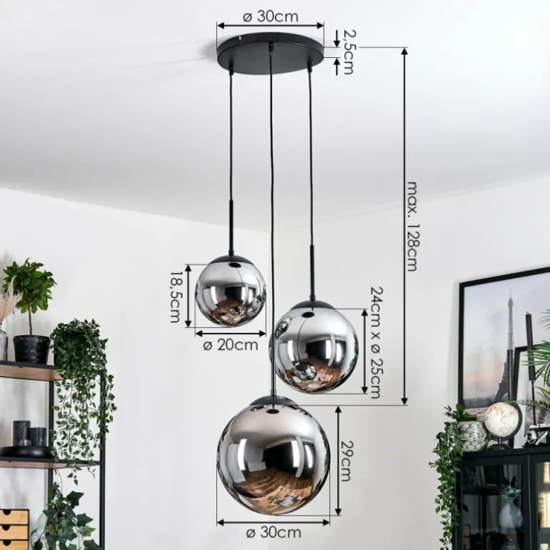 Gastor Suspension, Boule lumineuse Chrome, Fumé, 3 lumières