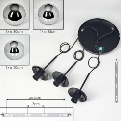 Gastor Suspension, Boule lumineuse Chrome, Fumé, 3 lumières