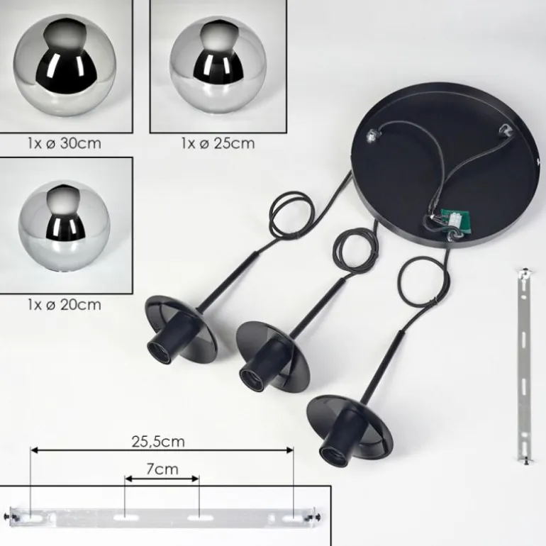 Gastor Suspension, Boule lumineuse Chrome, Fumé, 3 lumières