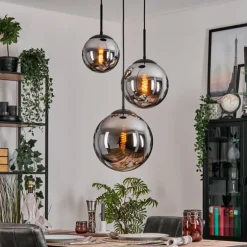 Gastor Suspension, Boule lumineuse Chrome, Fumé, 3 lumières