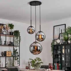 Gastor Suspension, Boule lumineuse Chrome, Fumé, 3 lumières