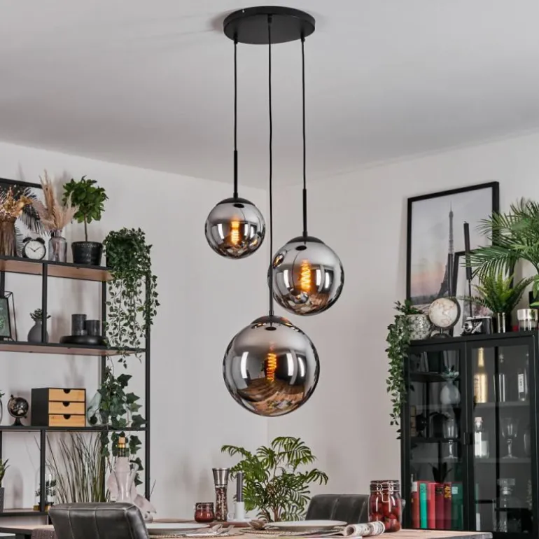 Gastor Suspension, Boule lumineuse Chrome, Fumé, 3 lumières