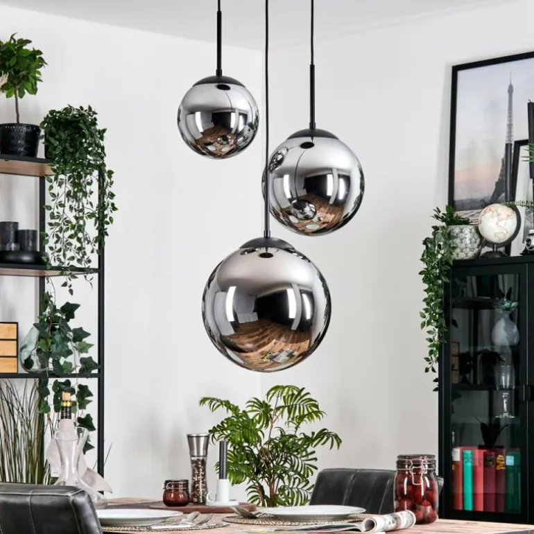 Gastor Suspension, Boule lumineuse Chrome, Fumé, 3 lumières