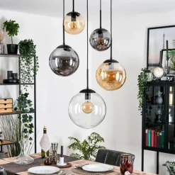 Gastor Suspension, Boule lumineuse 45 cm Noir, 5 lumières