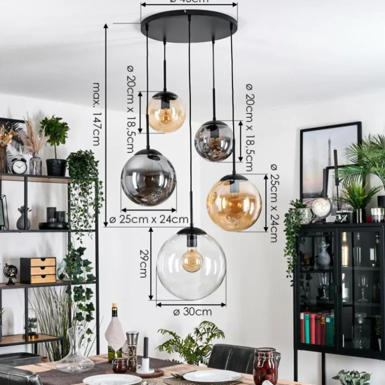Gastor Suspension, Boule lumineuse 45 cm Noir, 5 lumières