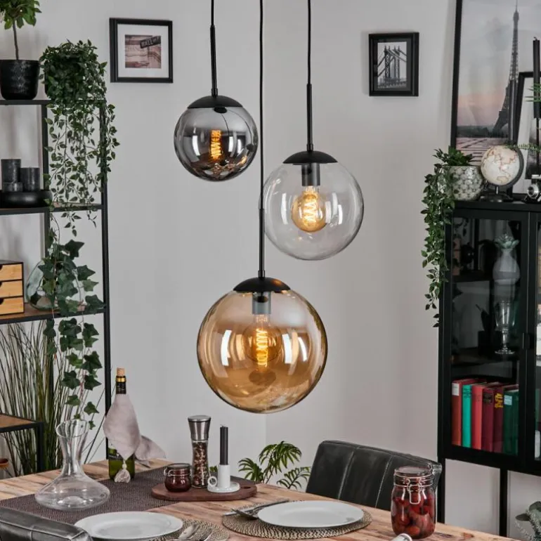 Gastor Suspension, Boule lumineuse 30 cm Ambre, Clair, Fumé, 3 lumières