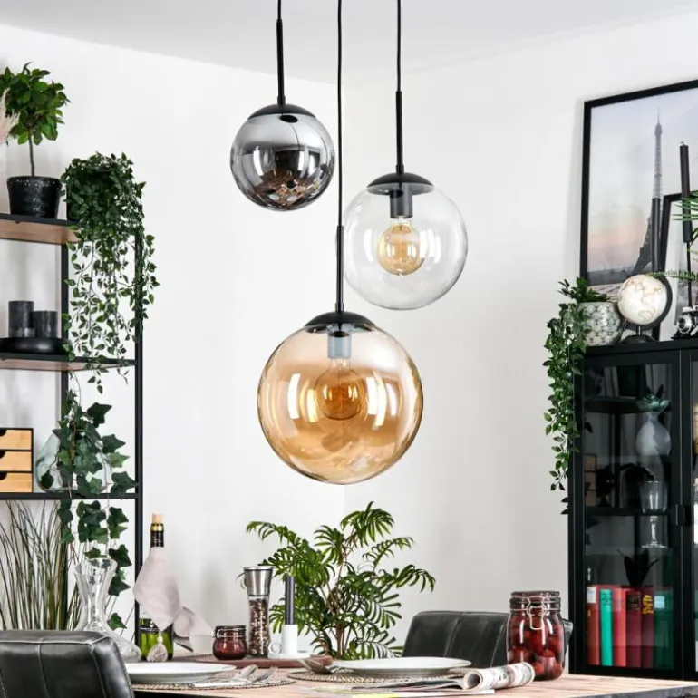 Gastor Suspension, Boule lumineuse 30 cm Ambre, Clair, Fumé, 3 lumières