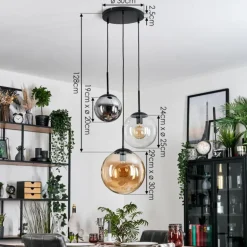 Gastor Suspension, Boule lumineuse 30 cm Ambre, Clair, Fumé, 3 lumières