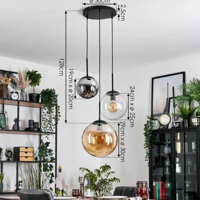 Gastor Suspension, Boule lumineuse 30 cm Ambre, Clair, Fumé, 3 lumières