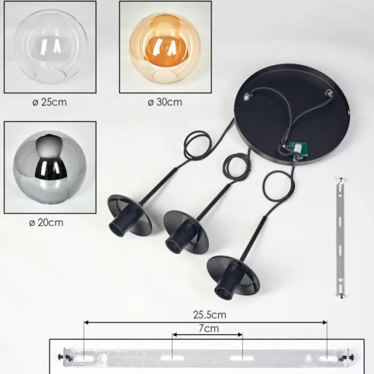Gastor Suspension, Boule lumineuse 30 cm Ambre, Clair, Fumé, 3 lumières