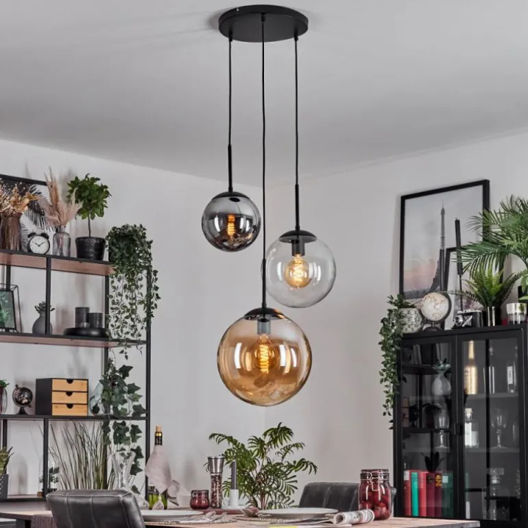 Gastor Suspension, Boule lumineuse 30 cm Ambre, Clair, Fumé, 3 lumières
