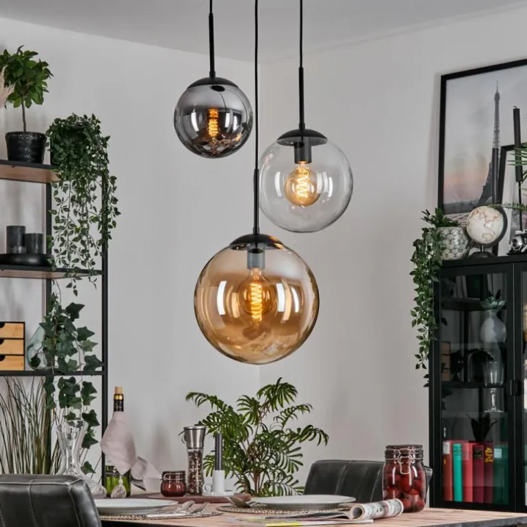 Gastor Suspension, Boule lumineuse 30 cm Ambre, Clair, Fumé, 3 lumières