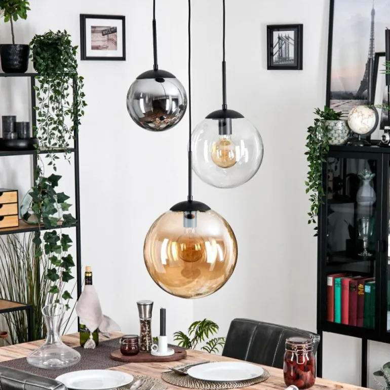 Gastor Suspension, Boule lumineuse 30 cm Ambre, Clair, Fumé, 3 lumières