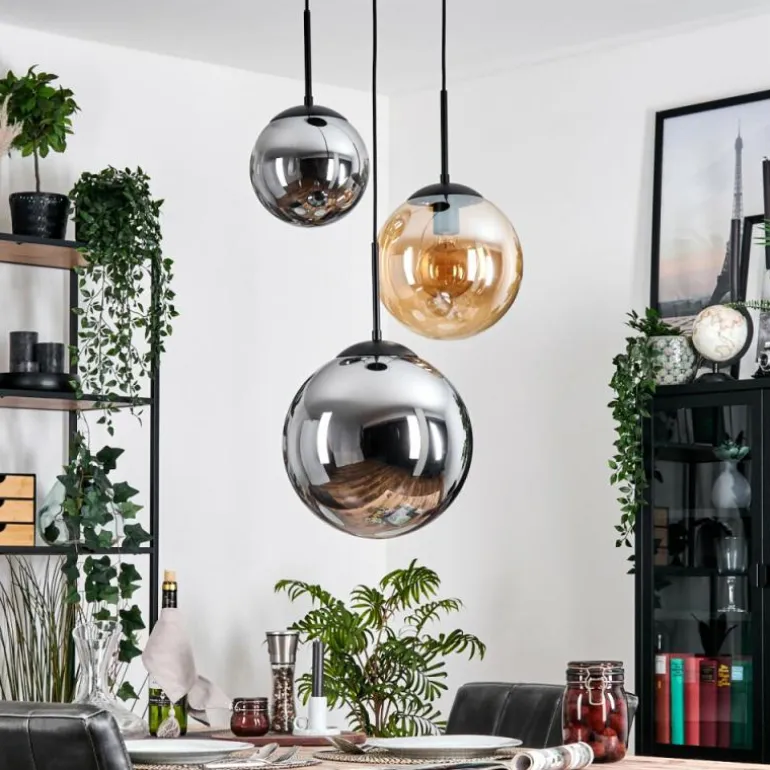 Gastor Suspension, Boule lumineuse 30 cm Ambre, Fumé, 3 lumières