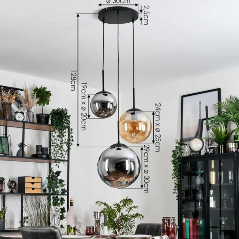 Gastor Suspension, Boule lumineuse 30 cm Ambre, Fumé, 3 lumières