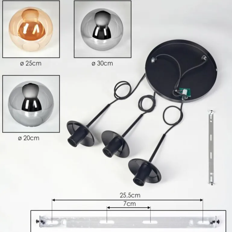Gastor Suspension, Boule lumineuse 30 cm Ambre, Fumé, 3 lumières
