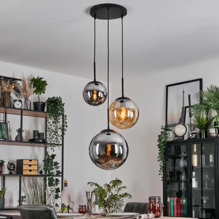 Gastor Suspension, Boule lumineuse 30 cm Ambre, Fumé, 3 lumières