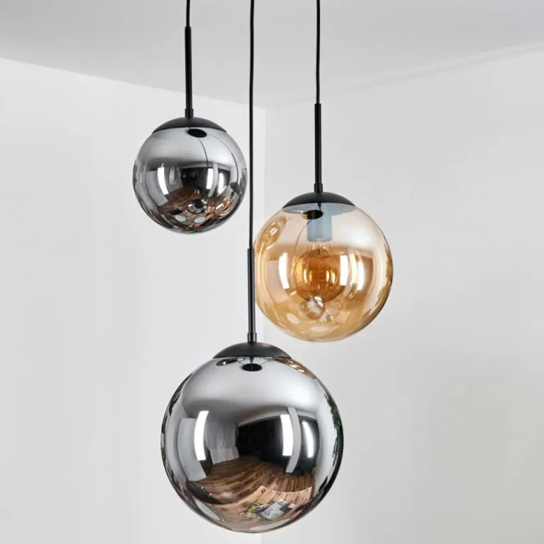 Gastor Suspension, Boule lumineuse 30 cm Ambre, Fumé, 3 lumières