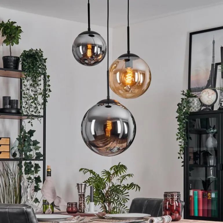 Gastor Suspension, Boule lumineuse 30 cm Ambre, Fumé, 3 lumières